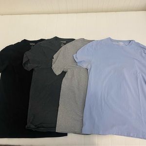 4 Mens Express Stretch Crew T-Shirts Medium Black Charcoal Gray Light Blue